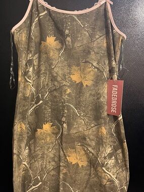 Faded Rose Olive & Mustard Leaf Print Slip Dress